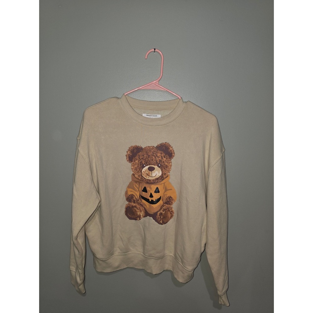 Grayson Threads Tan Halloween Pumpkin Teddy Bear Crewneck Sweatshirt XXS